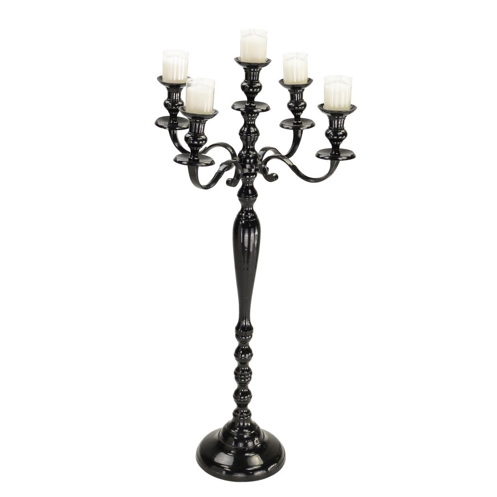 Black Candelabra 5 arm with candles Harbourside Decorators