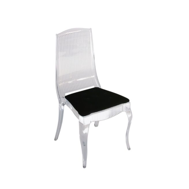 Clear King Chair With Black Velvet Button Pad